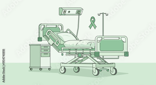 Hospital Room Depiction Illustrating Patient Care And Awareness, Modern Medical Design