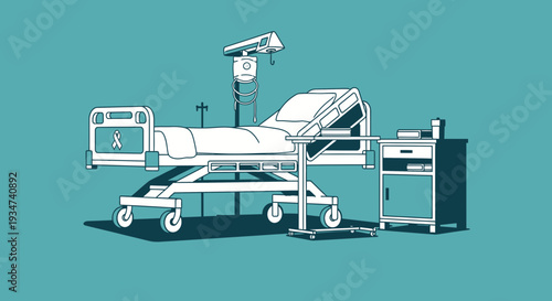 Hospital Room Depiction Illustrating Patient Care and Medical Support System