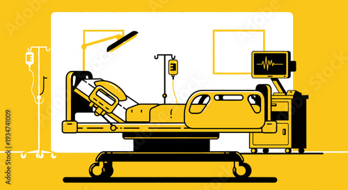 Hospital Room Depiction Illustration Of A Modern Medical Bed With Healthcare Equipment