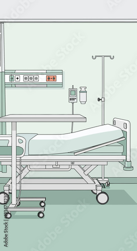 Hospital Room Illustration Featuring Medical Equipment And A Patient Bed For Healthcare Themes
