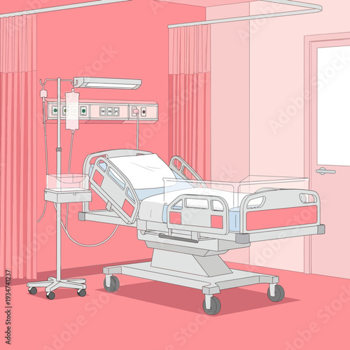 Hospital Room Depiction of a Modern Medical Facility, Healthcare Interior, Sterile Environment