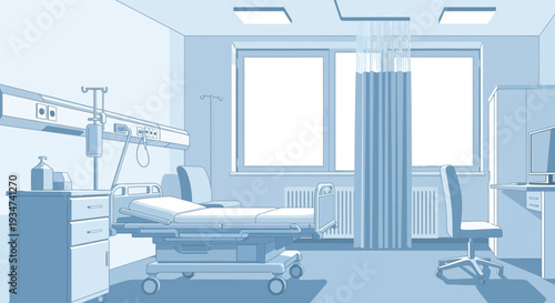 Hospital Room Depiction With Bed and Equipment For Healthcare or Patient Care Illustration