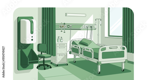 Hospital Room Illustration Demonstrating Modern Medical Care and Patient Recovery Environment