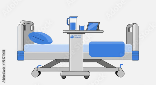 Hospital Room Illustration Featuring Medical Bed and Inpatient Services Table