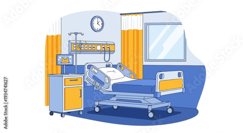 Hospital Room Illustration Showing Medical Bed And Healthcare Equipment Vector Graphic