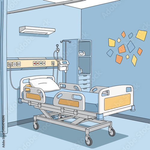 Hospital Room Interior Illustration: A Modern and Serene Medical Care Environment