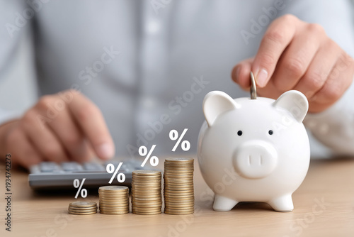 Maximizing savings growth strategy with a piggy bank home office financial planning professional environment close-up view