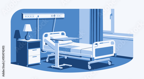 Hospital Room Interior Illustration Of Bed, Lamp, And Medical Supplies Artwork Design