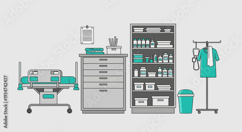 Hospital Room Interior Illustration Of Medical Equipment And Supplies In The Modern Style