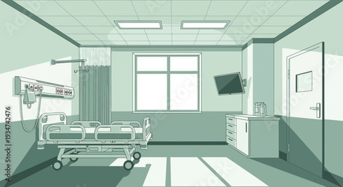 Hospital Room Interior Illustration Of Patient Bed And Medical Equipment Perspective