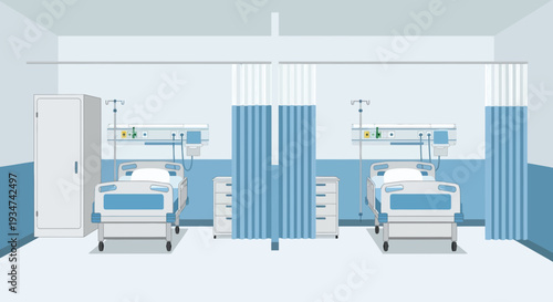 Hospital Room Interior Illustration Of Patient Beds And Medical Equipment In A Minimalist Style