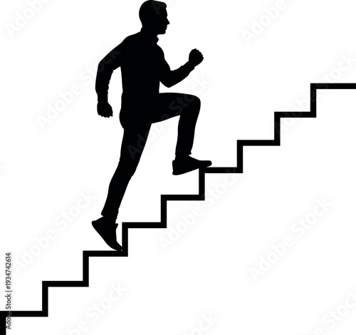 Silhouette of a man running up stairs showing progress and ambition