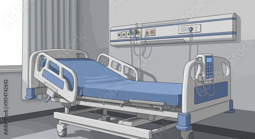 Hospital Room Interior Illustration With Bed and Medical Equipment for Healthcare and Recovery