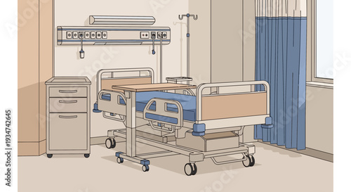 Hospital Room Interior Illustration With Bed and Medical Equipment For Healthcare