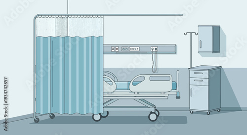 Hospital Room Interior Illustration With Bed Curtain And Medical Equipment