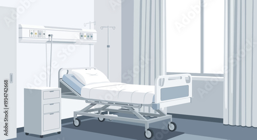 Hospital Room Interior Illustration With Bed Curtains And Medical Equipment Elements