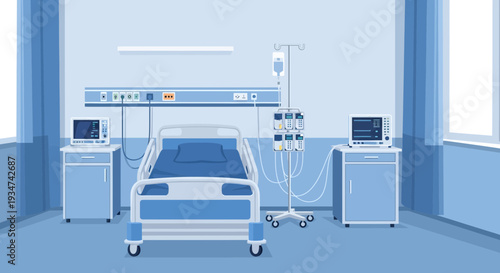 Hospital Room Interior Illustration With Bed Medical Equipment and Monitors