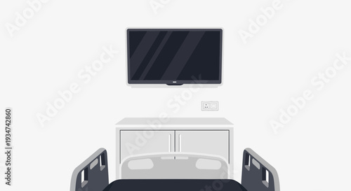 Hospital Room Interior Illustration With Bed, Television, And Cabinet Clean Design