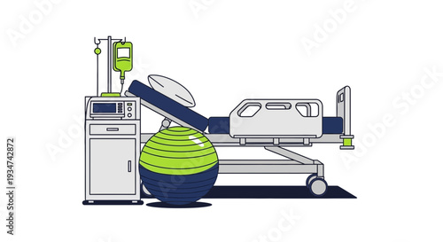 Hospital Room Interior Illustration With Medical Equipment And Fitness Ball for Recovery