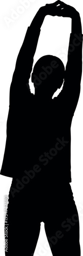 Silhouette of person stretching arms overhead, side bend exercise