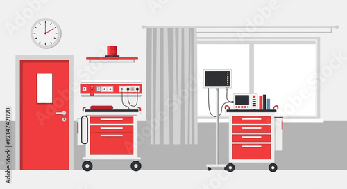 Hospital Room Interior Illustration With Medical Equipment And Modern Decorations