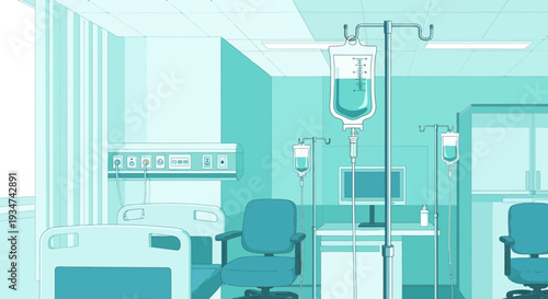 Hospital Room Interior Illustration with Medical Equipment and Healthcare Supplies