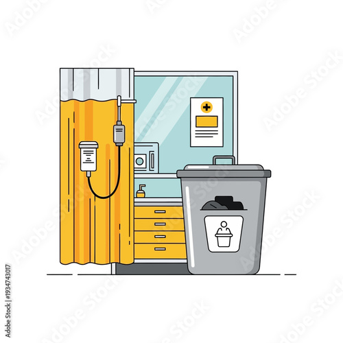 Hospital Room Interior Illustration With Medical Equipment and Waste Disposal Presence