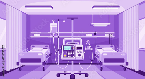 Hospital Room Interior Illustration With Medical Equipment And Two Beds Modern Design