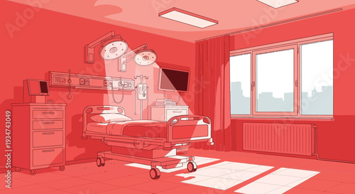Hospital Room Interior Illustration With Medical Equipment And Window View
