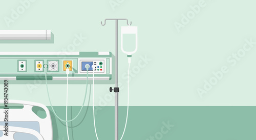 Hospital Room Interior Illustration With Medical Equipment Ready For Patient Care And Treatment