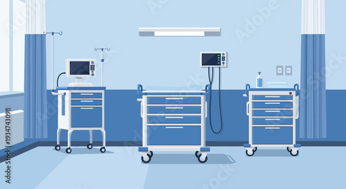 Hospital Room Interior Illustration With Medical Equipment Ready For Patient Care