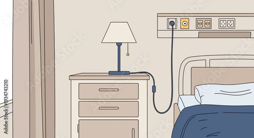 Hospital Room Interior Illustration With Lamp, Bedside Table, And Modern Bedding Arrangement