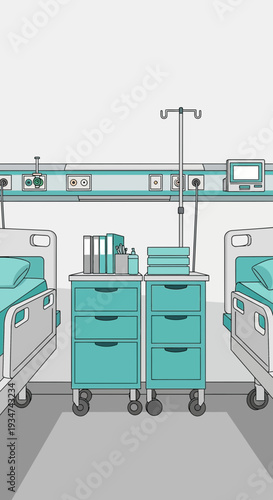 Hospital Room Interior Illustration With Two Beds and Medical Equipment for Patient Care