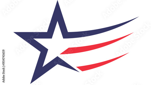 Stylized star symbol with dynamic red and blue swooshes representing speed and excellence viewed from a straightforward perspective