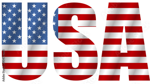 USA flag illustration with red and white stripes and white stars on blue background depicted in a graphic representation
