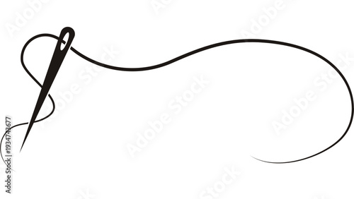A needle with thread viewed from the side in a simple graphic illustration