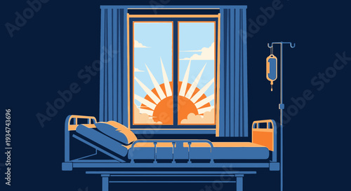 Hospital Room Scene: Sunrise Through Window Illustrates Healing, Hope, and Recovery