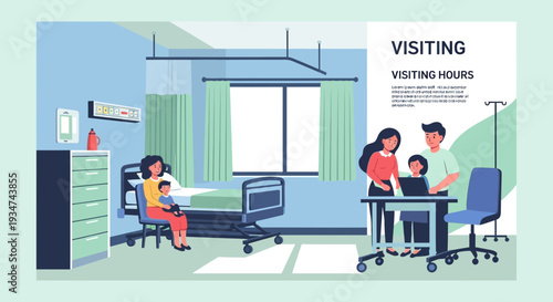 Hospital Scene Depicting Family Visits, Healthcare, And Patient Support In Modern Settings