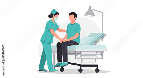 Hospital Scene Depicting Patient Interaction And Health Assistance With Illustration