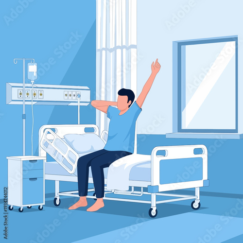 Hospitalized Patient Awakening And Stretching After A Rest In Medical Ward Recovering Soon