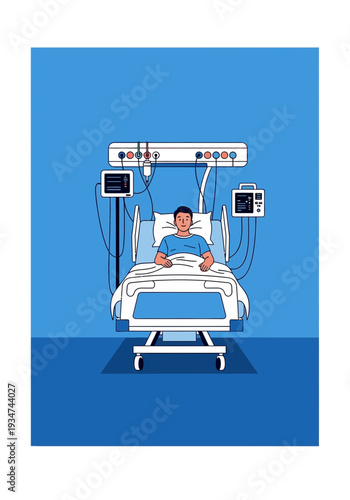 Hospitalized Patient in Intensive Care Unit Undergoing Medical Monitoring and Treatment