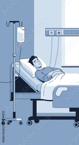 Hospitalized Patient Receives Intravenous Fluids While Resting in a Modern Medical Ward