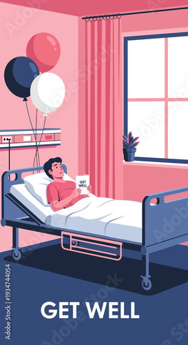 Hospitalized Patient Receives Get Well Balloons And Card A Scene Of Recovery And Support