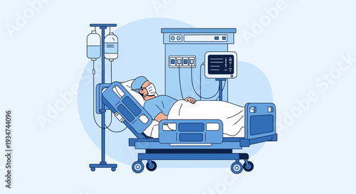 Hospitalized Patient Receiving Medical Care Undergoing Treatment and Monitoring