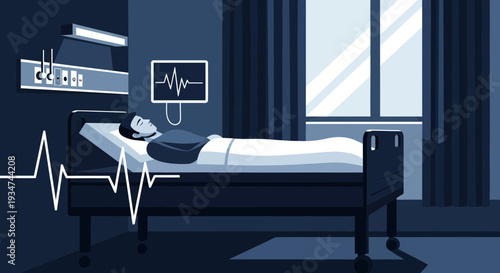 Hospitalized Patient's Vital Signs Monitored In A Sterile Room Environment