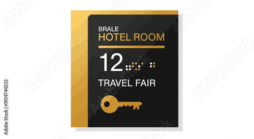 Hotel Room Signage Indicating Travel Fair on Black And Gold Abstract Background