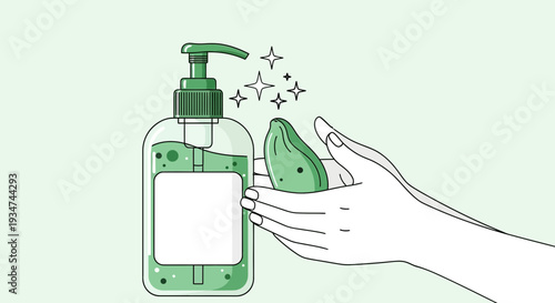 Hygiene And Cleanliness Illustration With Green Soap And Sanitizer For A Fresh Start