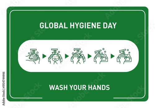 Hygiene Steps Illustration for Global Hygiene Day Emphasizing Proper Hand Washing Techniques