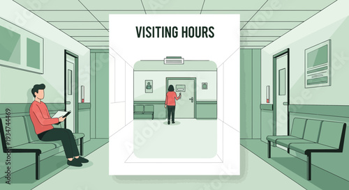 Hospital Visiting Time Depicted With Patient And Visitor Waiting In A Clinic Setting