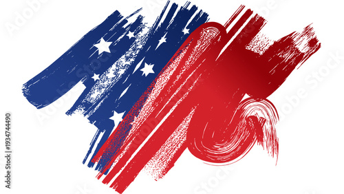 A red, white, and blue brush stroke illustration symbolizing freedom and patriotism in an artistic expression